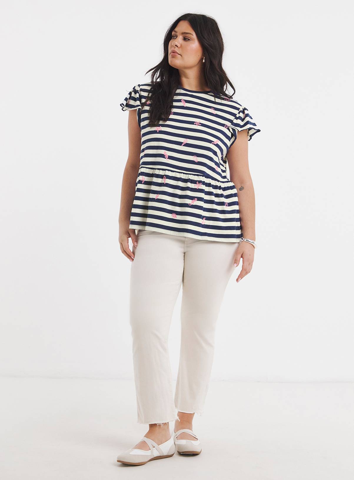 SIMPLY BE Embroidered Seaside Stripe Peplum Top 30 - Image 3